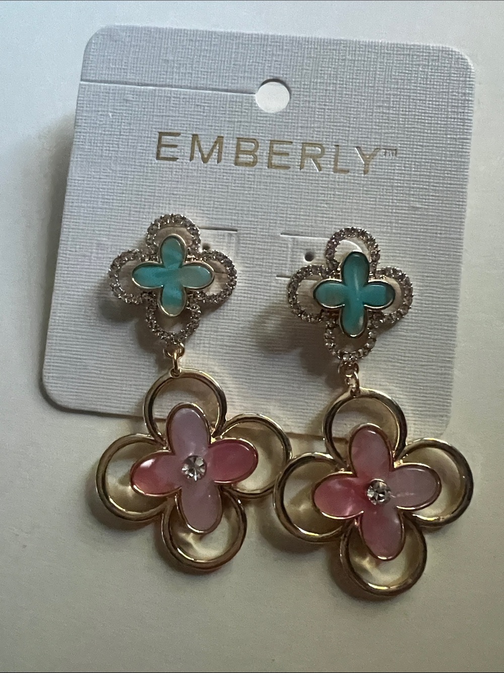 Emberly Pink & Turquoise Floral Drop Earrings